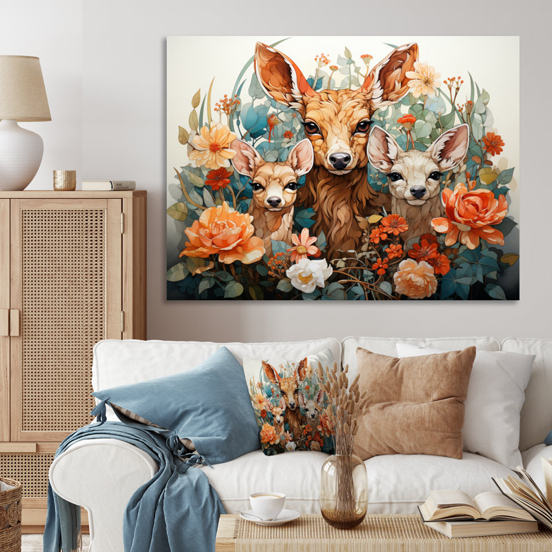 «Coral Brown Line Art Whimsical Animals I», reproduction d'art sur toile, H 34 po x l 44 po x P 1,5 po, Toile tendue