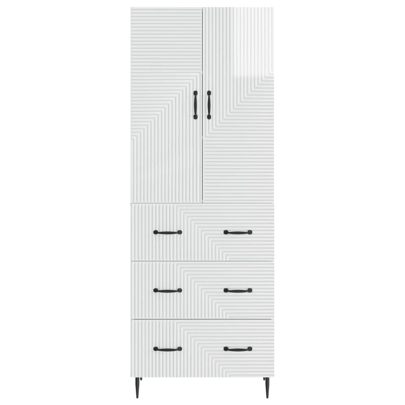  Cabinet Set 2 Pcs Engineered Wood Storage Home Furniture Solution, High Gloss White