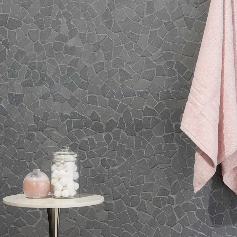 Nature 12x12 Tumbled Pebble Tumbled Mosaic Tile, Lava Black