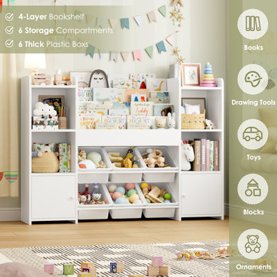 47.2" W Kids Bookshelf with 6 Storage Cubbies, Toy Organizer with Storage Shelves, for Playroom, School