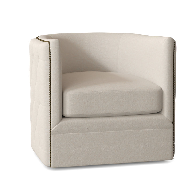 Palazzo 31.5" Wide Tufted Top Grain Leather Swivel Down Cushion Barrel Chair, Brass, Beige/Tan Leather 202-202