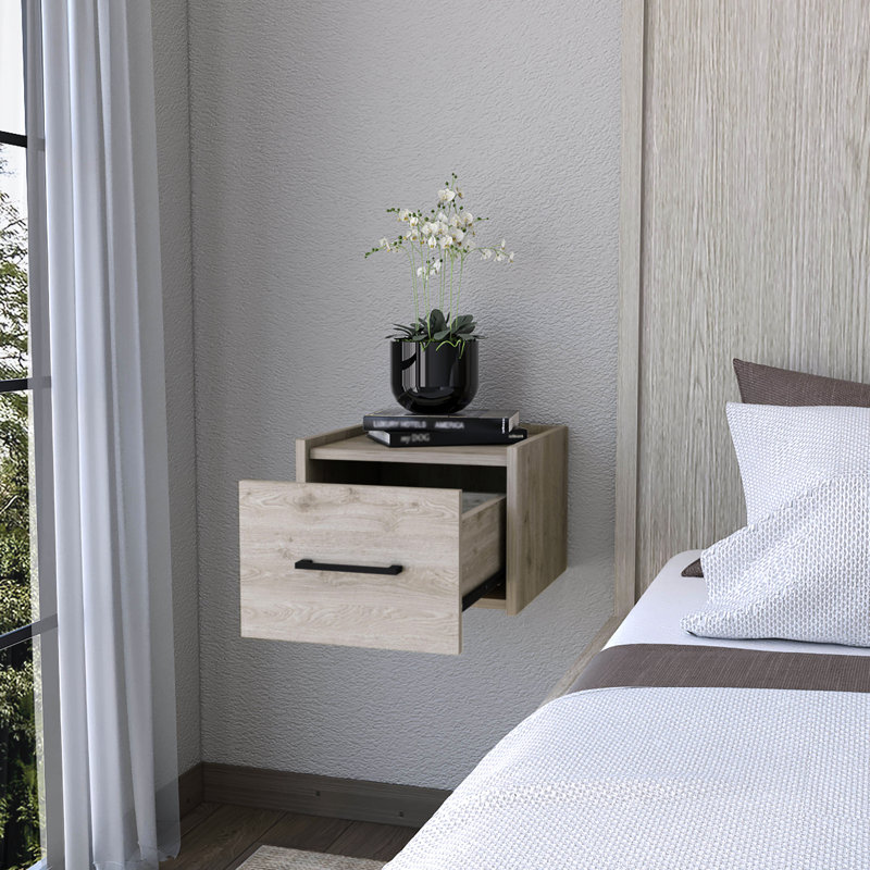 Space Saving Floating Nightstand With Versatile Shelf And Handy Drawer, Light Gray