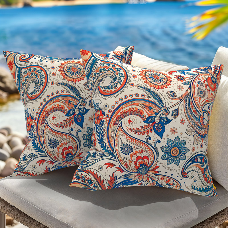 Indoor/Outdoor Reversible Throw Waterproof Pillows With Pillowcase(Set Of 2), 26"H x 26"W, Orange/Blue