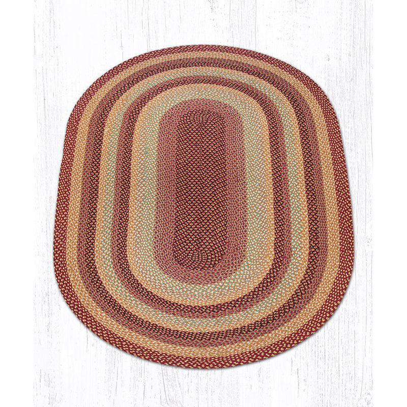Earth Rug Burgundy/Gray/Cream Oval Braided Rug Rustic Farmhouse, Oval 5' x 8'