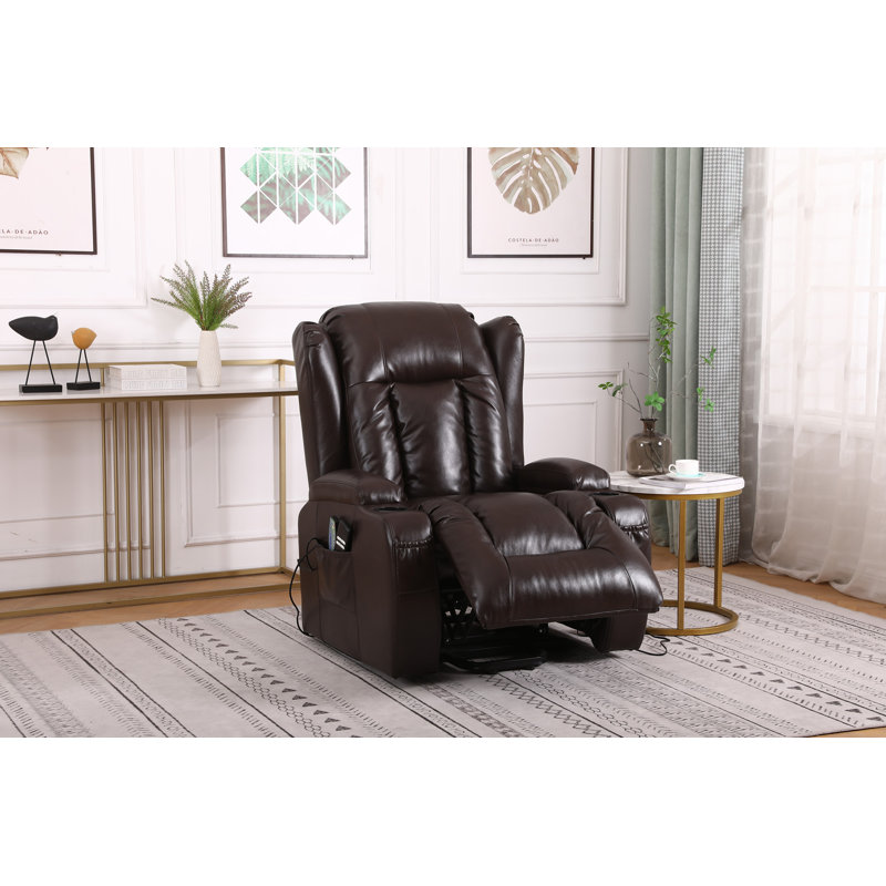 Convery Faux Leather Heated Massage Chair, Brown Leather Match