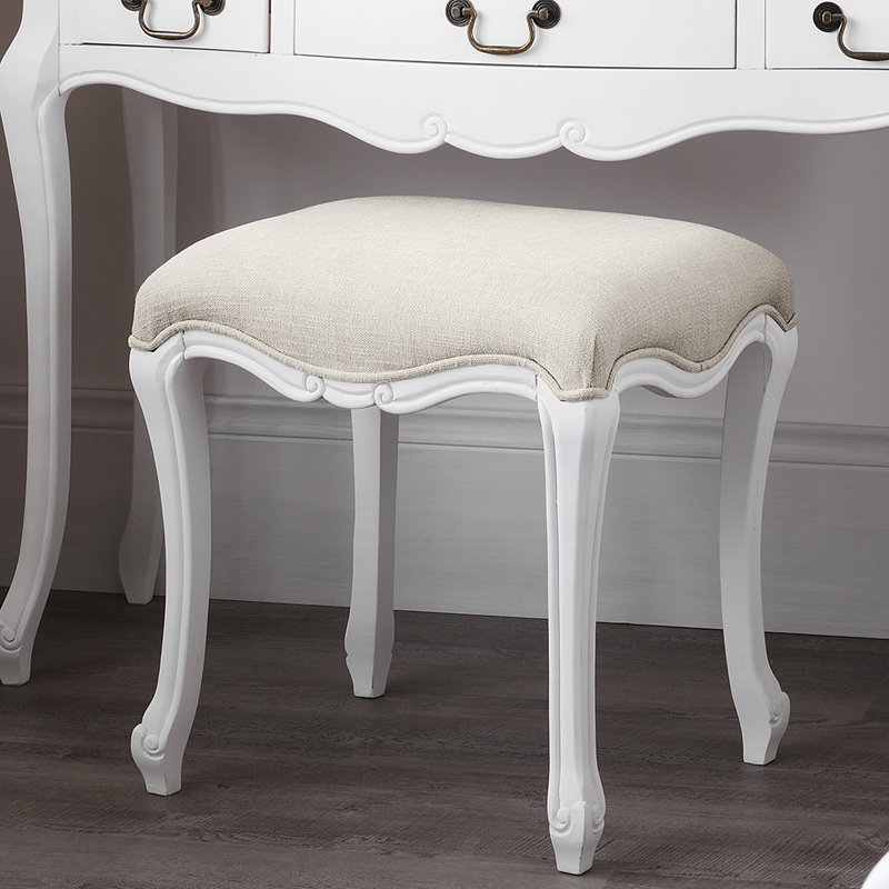 Lemaire Solid Wood Accent Stool, Antique White