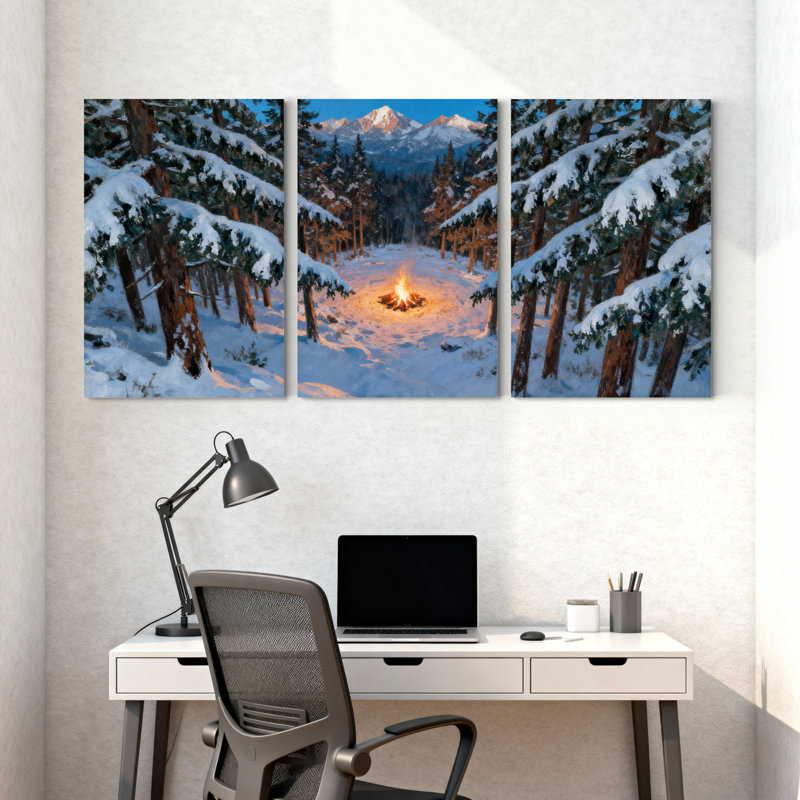Ensemble de 3 impressions sur toile, forêt d'hiver, H 30 po x l 60 po