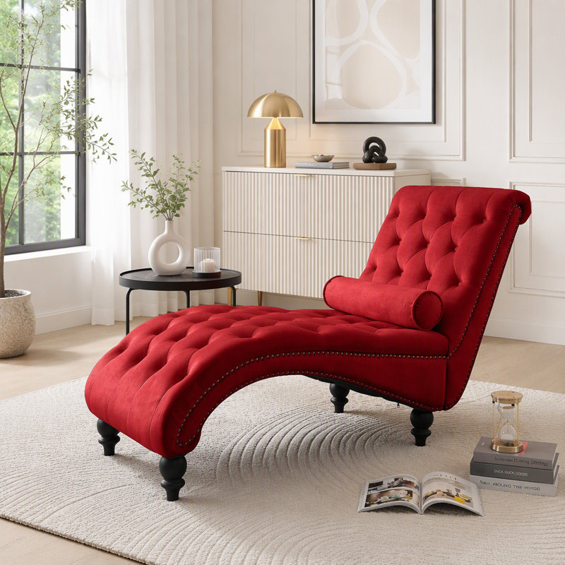Fauteuil inclinable en velours avec capitonnage à boutons, Marine