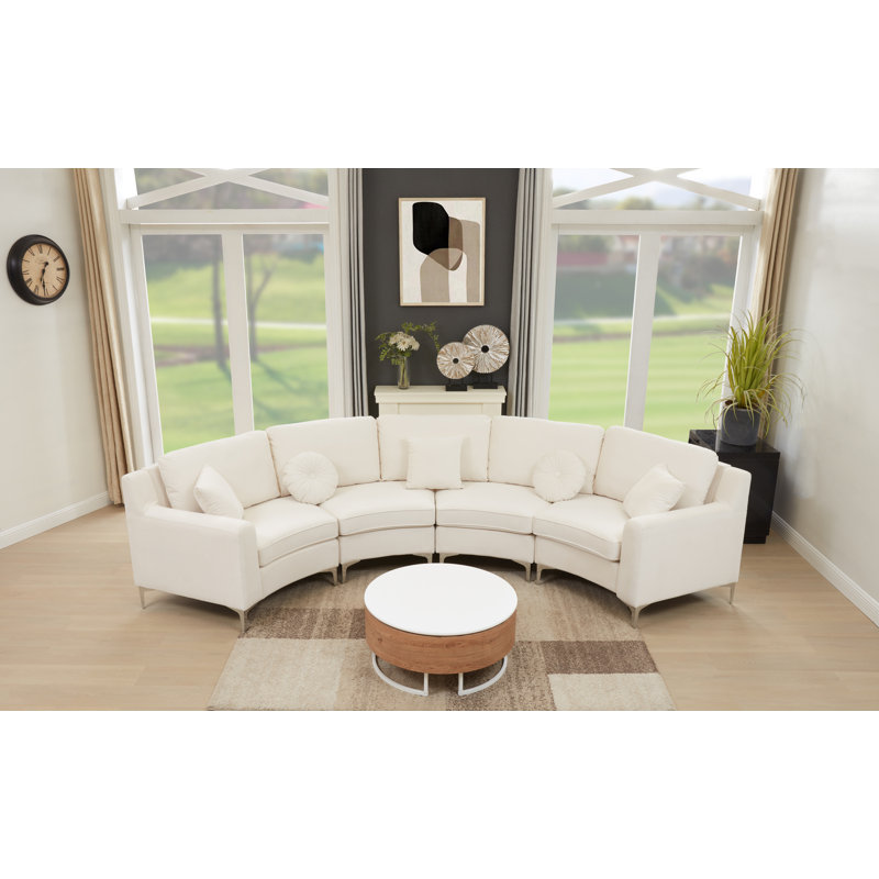 136" Wide Symmetrical Modular Sectional Sofa, Cream Velvet