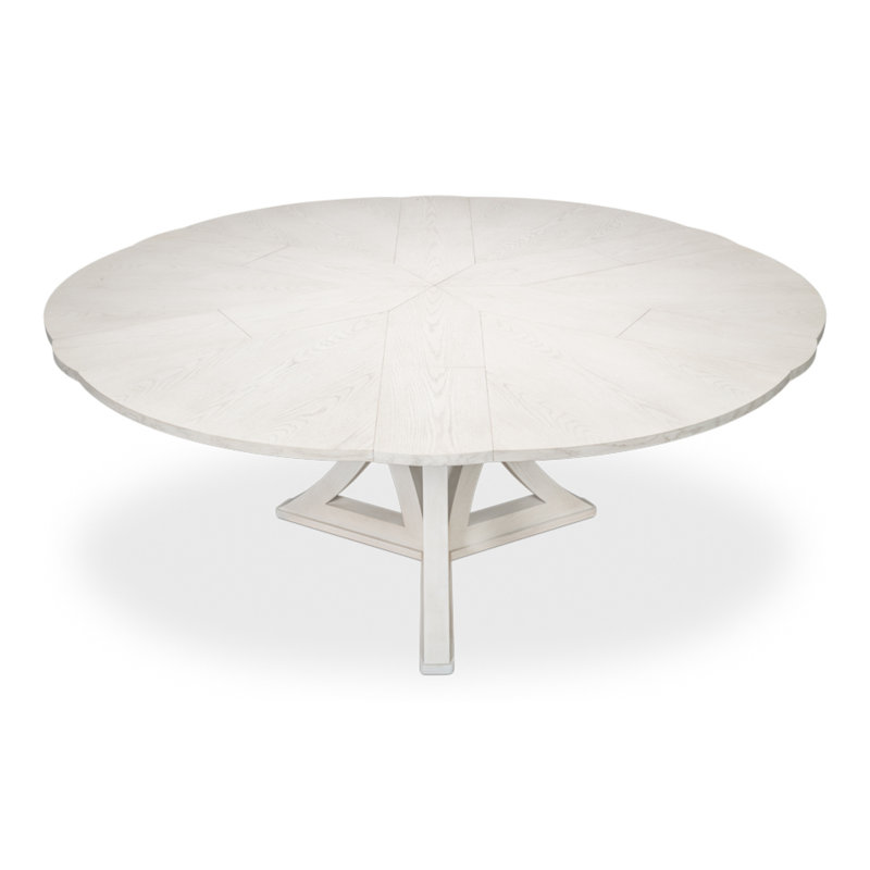 Casual Extendable Oak Round Solid Wood Dining Table, 30"H x 55"L x 55"W, Working White
