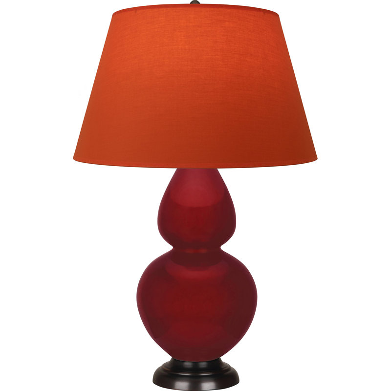 Lampe de table double gourde en céramique, Sangria glacé / bronze, Tangerine / doublure taupe, Bronze