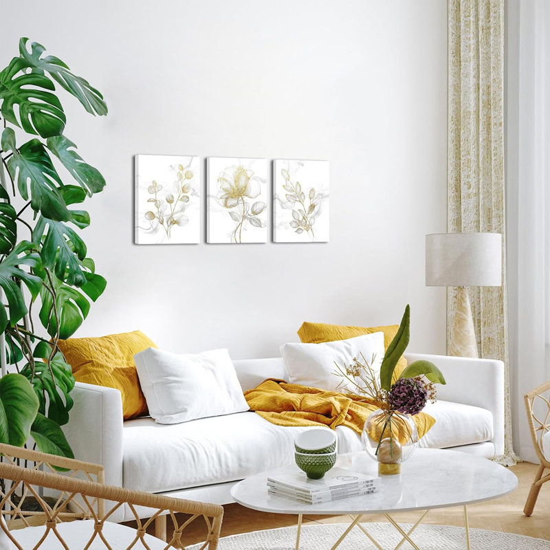 3 Piece Wrapped Canvas Print, Gold