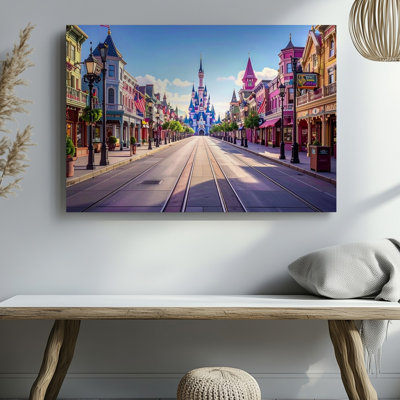 Canvas Main Street U S A Cinderella Castle And Vintage Disney Charm Wall Art Ready To Hang Gallery Wrapped Home Decor Modern Design