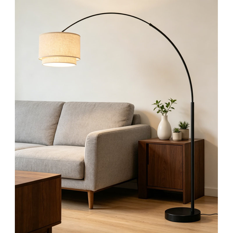 Modern Arcing Floor Lamp With Large Drum Shade - 81 Inch Tall Adjustable Arc Lamp For Living Room, Bedroom, And Office - Contemporary Standing Lamp With Sturdy Steel Frame And Marble Base