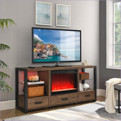 Electric Fireplace Insert, 18 Inch Ultra Thin Heater with Log Set & Realistic Flame | Tempered Glass+Sheet Metal+Plastic | Antique Black