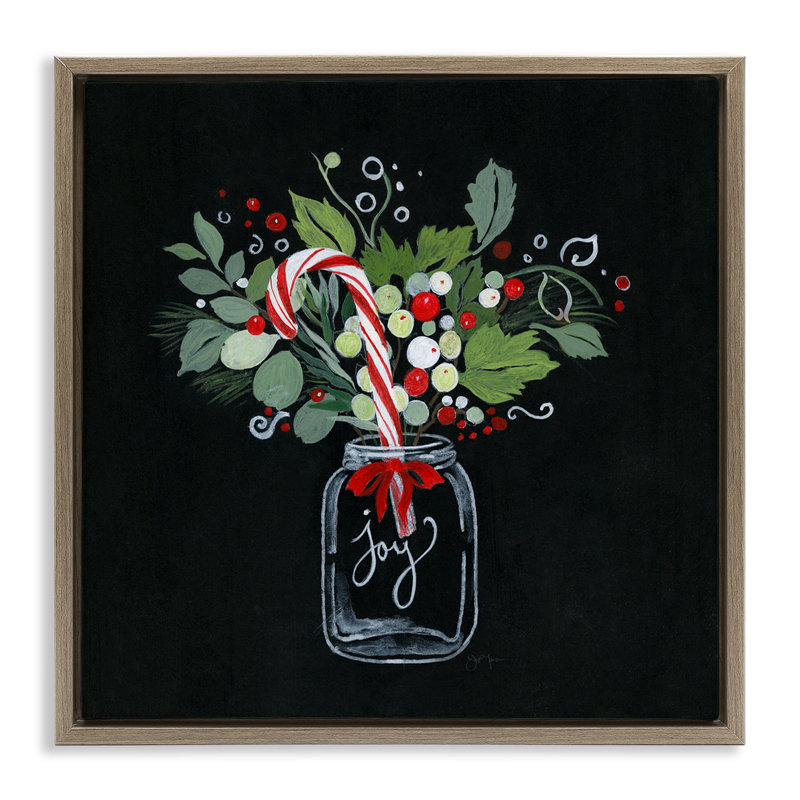 Joy Joy Cane Jar, art de la giclée encadrée par Janet Tava, Cadre flottant orme Montalcino, H 18 po x l 18 po