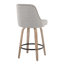 Tabouret de comptoir 27 po à hauteur fixe avec pivot en bois blanchi et tissu gris clair avec garniture cloutée en laiton et repose-pieds rond en métal noir - ensemble de 2