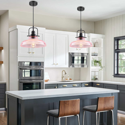 2-Light Modern Dimmable Pendant Light With Orange Clear Glass Shade