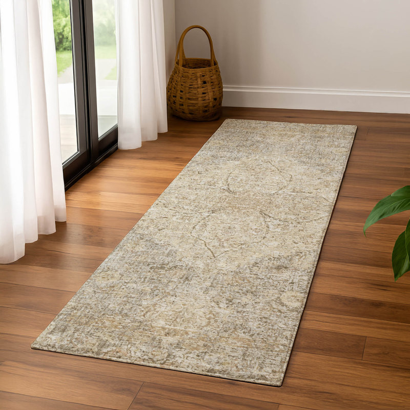 Premium Machine Washable Mayfield AMF2136 global Rug, 2'3" x 7'6" Runner, Beige