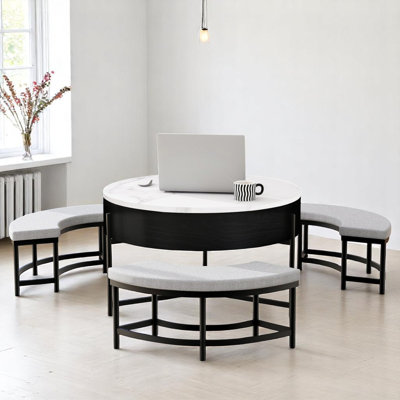 Table basse à plateau relevable moderne avec rangement et 3 repose-pieds
