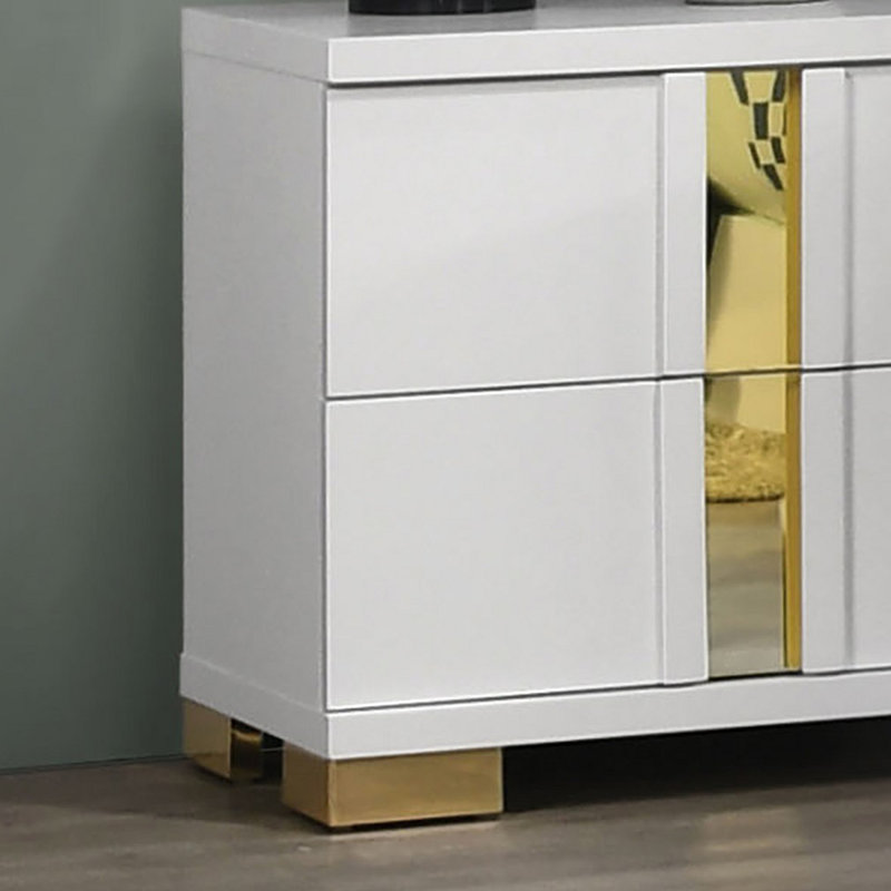 Table de chevet pour chambre à coucher, Blanc, blanc et or