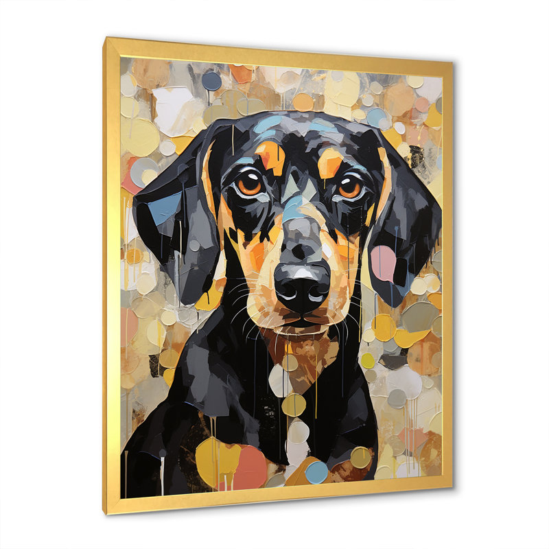" Funny Daschund Portrait ", Gold Single Picture Framed, 40" H x 30" W x 1.5" D
