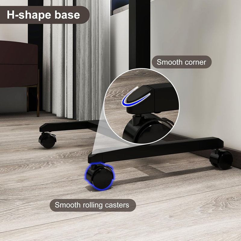 Adjustable Tilt Overbed Bedside Table With Wheels Mobile Laptop Standing Desk, Black