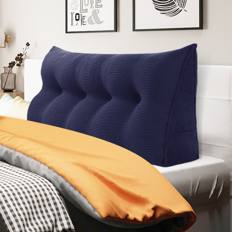 Sit-up Back Comfort Corduroy Bed Headboard Wedge Reading Pillow Triangular Backrest, Coffee, 20"H x 54"W