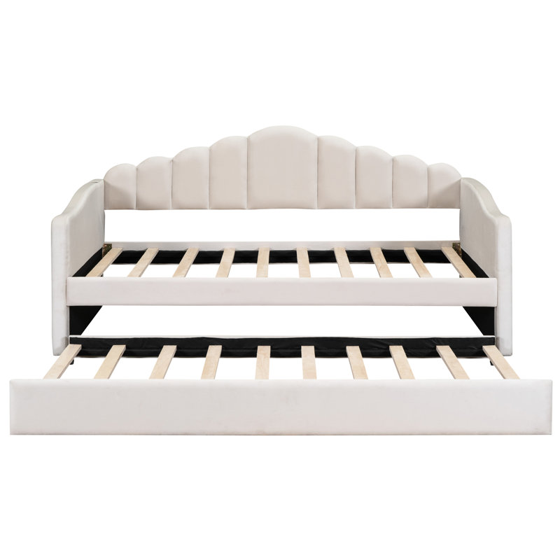 Lit de jour simple en velours avec couchette et charge, canapé-lit beige élégant pour une option de taille élégante, Beige