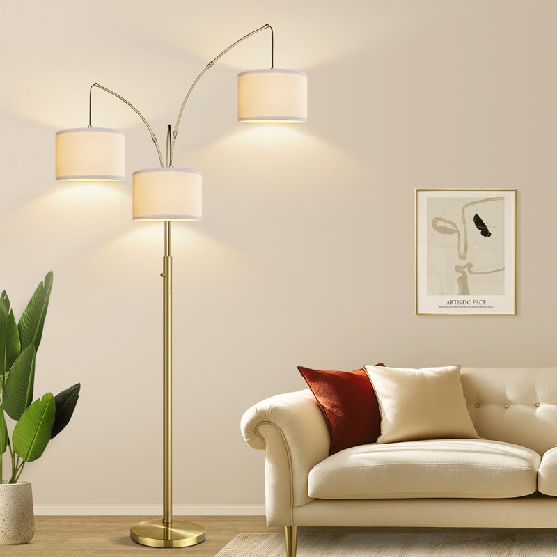 Dimmable 3-Light Floor Lamp With Adjustable Arms, Linen Shades, And Heavy Base For Living Room, Bedroom, Or Office, Includes LED Bulbs
