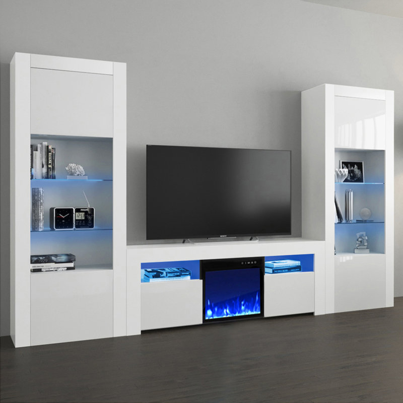 Earle Modern Entertainment Center for TVs up to 65" with Electric Fireplace Included, White
