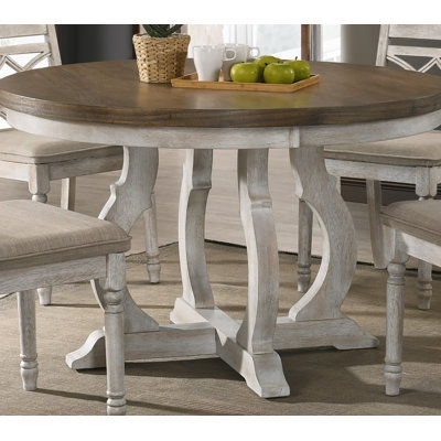 Table de salle à manger ronde contemporaine en noyer rétro 47 "avec base de couleur blanc cassé