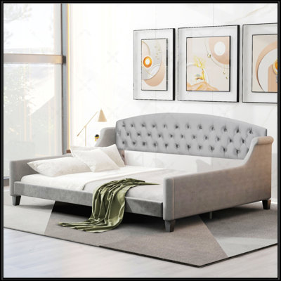 Modern Luxury Tufted Button Daybed, Full Size, Beige, Durable And Stylish For Any Home Decor