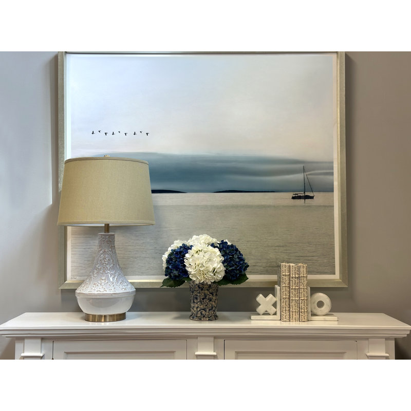 Hydrangea Arrangment In A Chinoiserie Vase, Blue/Light Green