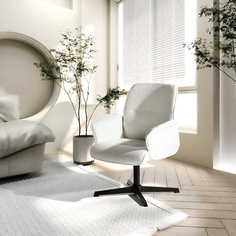 Cannoy 360° Swivel Padded Office Chair with Armrests For Living Room Bedroom Study Room, Beige Boucle