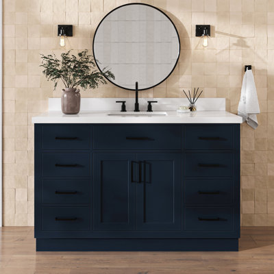 Meuble-lavabo simple en bois massif 54 po avec lavabo à quartz blanc 1,5 po Thornaby