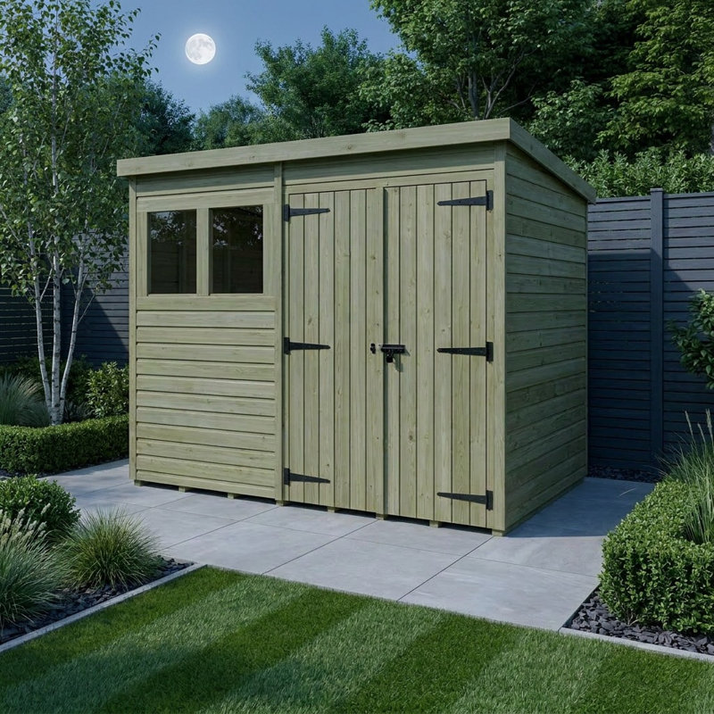 Total Sheds 8ft x 4ft Pent Garden Shed - Double Door - With Windows - Pressure Treated Timber - UK Manufactured