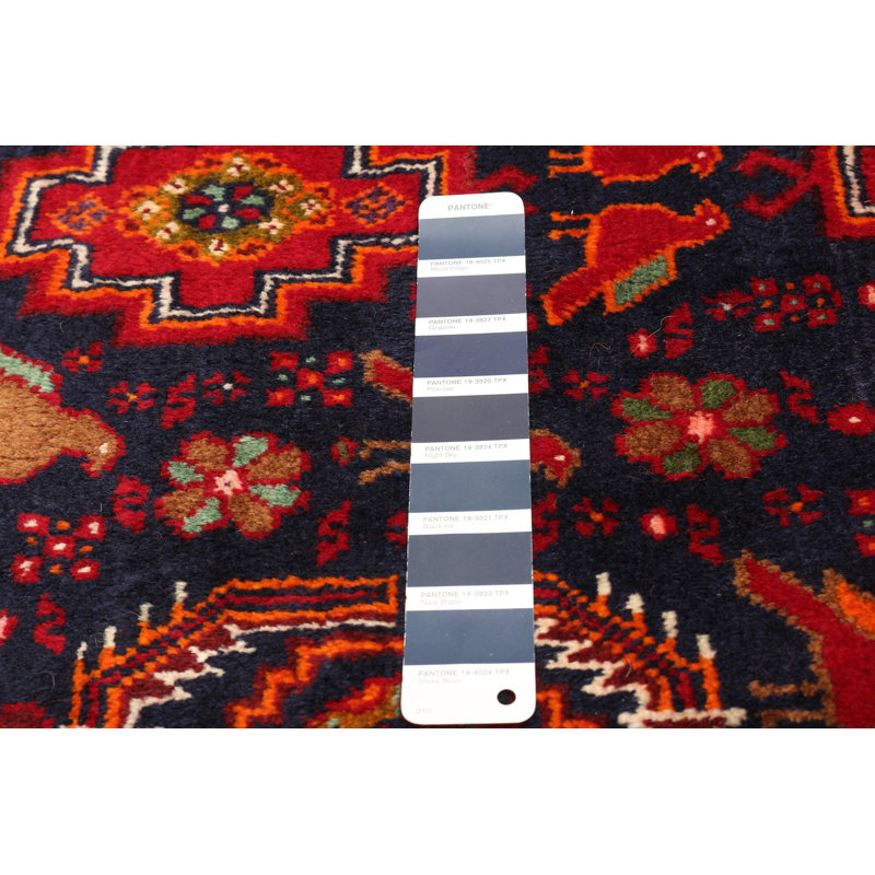 Tapis rouge en laine noué à la main de conception unique 3 pi 4 po x 6 pi 3 po New Age
