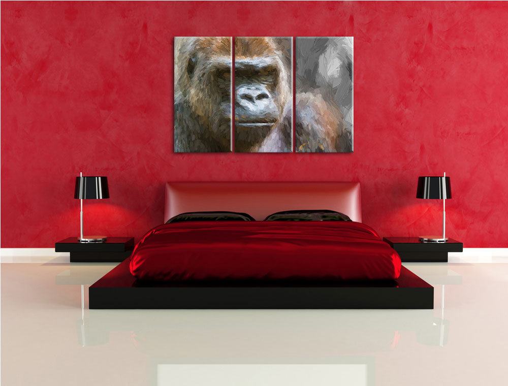 3-tlg. Leinwandbilder-Set „Stolzer Gorilla“, Kunstdruck