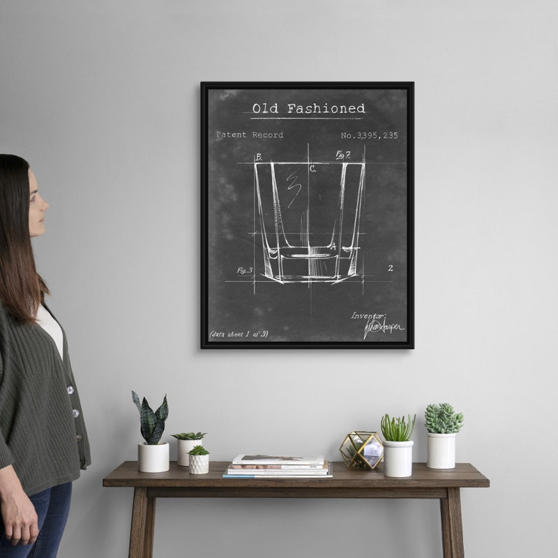Barware Blueprint I - Impression sur toile, H 31,7 po x l 25,7 po x P 1,75 po, Cadre flottant noir