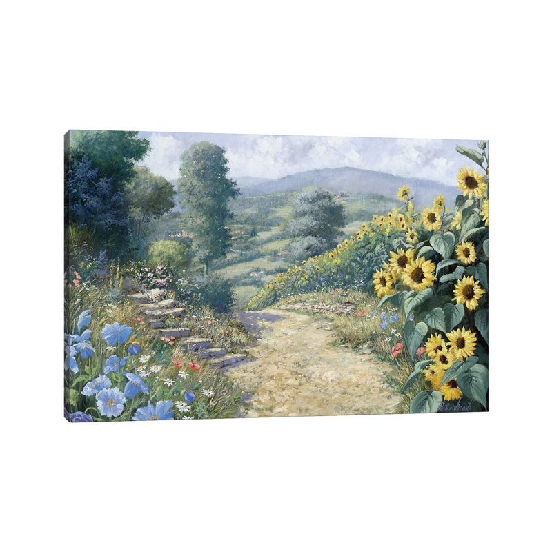Along The Sunflowers by Peter Motz - Wrapped Canvas Painting, 30.48 cm H x 45.72 cm W