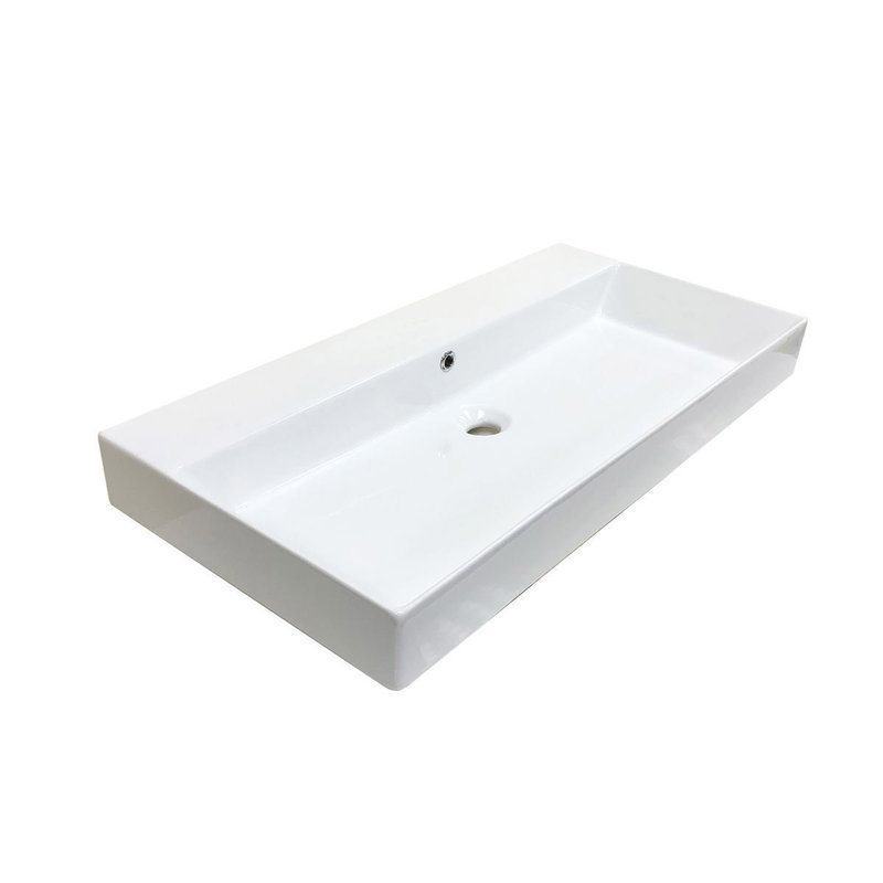 WS Bath Collections Energy 17.7'' White Ceramic Rectangular Bathroom Sink with Overflow, No Faucet Hole, Glossy White