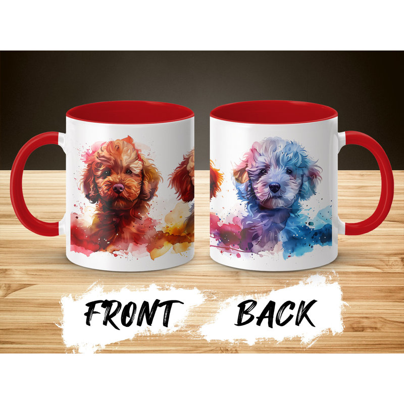 Colorful Watercolor Puppies Design 11oz Coffee Mug, Red, 2