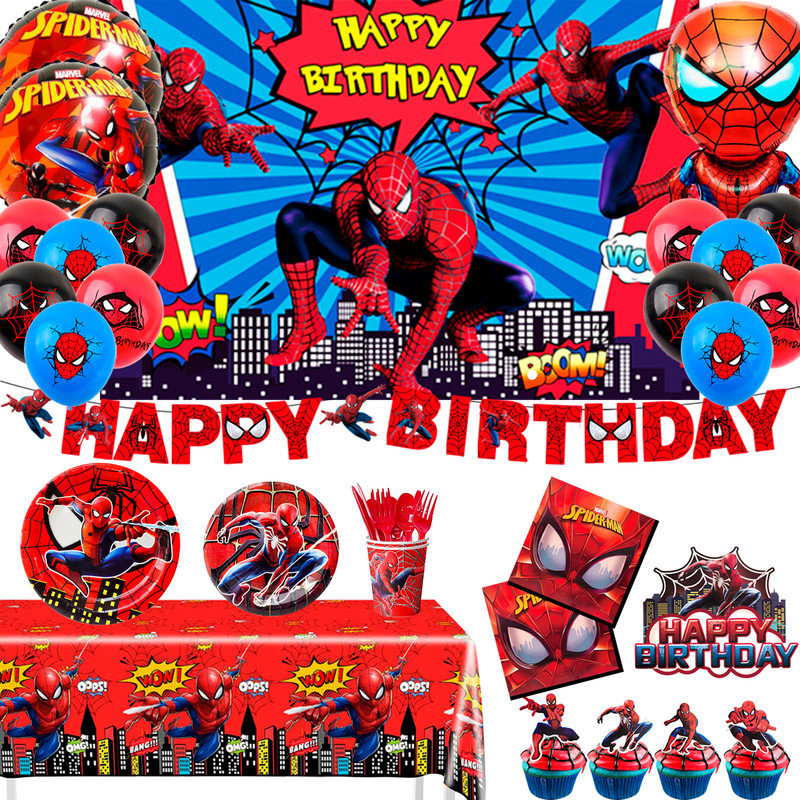 Spiderman Birthday Party Decorations, 115 Pcs Spiderman Party Supplies & Spiderman Party Tableware for Kids Set