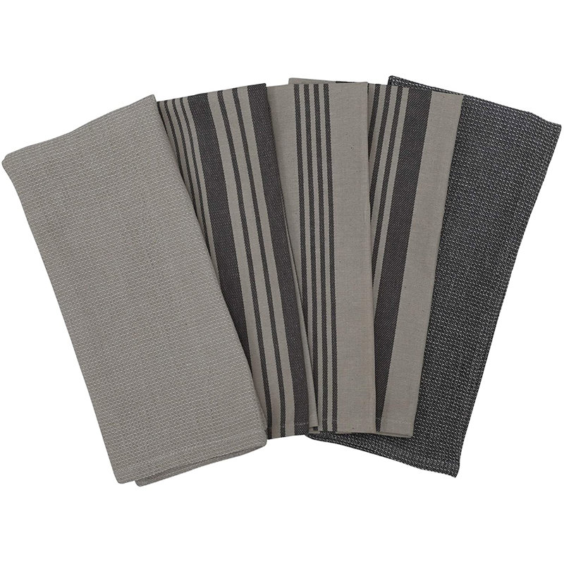 Cotton Stripe Tea Towel Kitchen Towel, Taupe/Grey