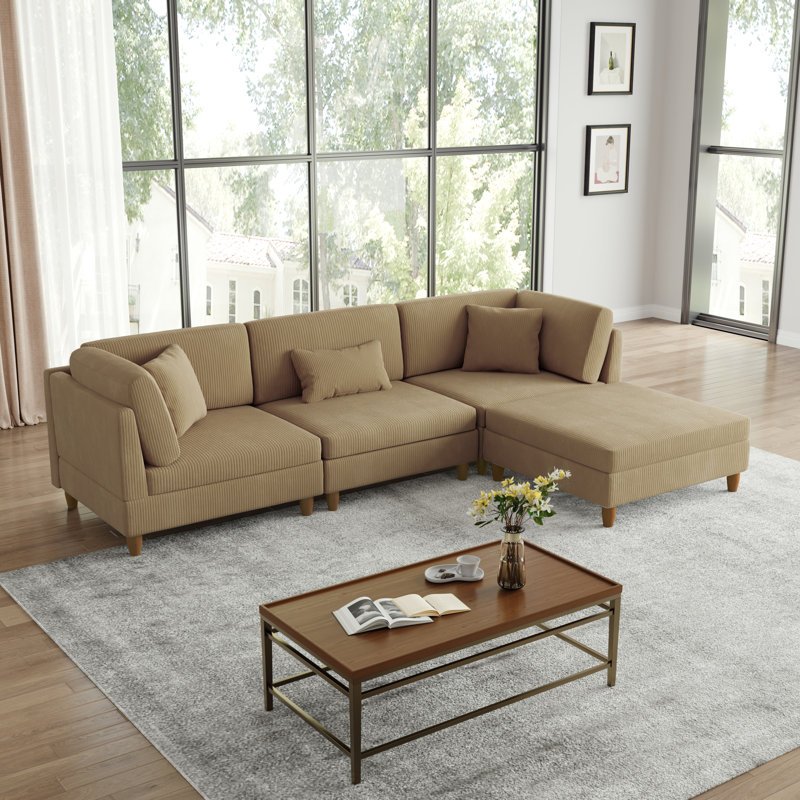 Corduroy Corner Sofa , 92.2cm H x 306.3cm W x 201.2cm D