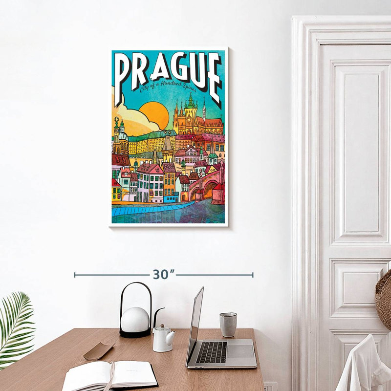 Affiche rétro de Prague City, H 30 po x l 20 po