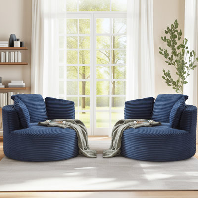 Lozena 2 Pieces - 49" Corduroy Upholstered Barrel Chair, Oversized Round Compression Chaise Lounge, No Assembly Required, Available in 7 Colors