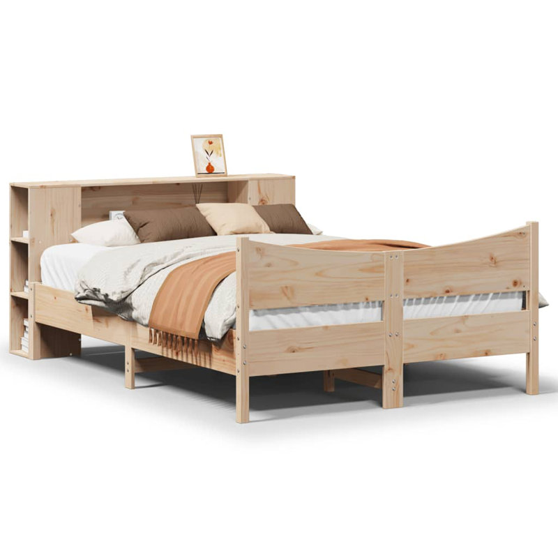 Nahunta Solid Wood Bed, Brown, white and pink, 135 x 190cm