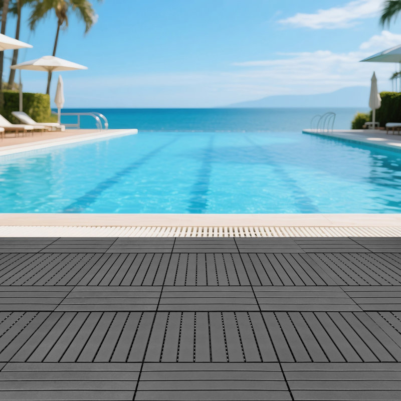 24 tuiles de terrasse d'extérieur gris foncé, Gris